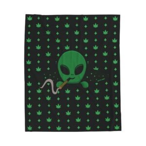 2293505019298445823_2048.jpeg Green Alien Portal blanket features a green alien popping out of a black hole smoking a blunt. weed pattern behind alien