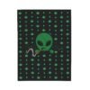 Green Alien Portal Blanket features a green alien popping out of a black hole smoking a blunt. weed pattern behind alien
