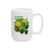 2724762760793965273_2048.jpeg This Lemon Kush Mug features two weed leaves two lemons standing on boxes squirting lemon juice on weed plants like they are peeing on them. "Lemon Kush is written above the lemons with a green background.