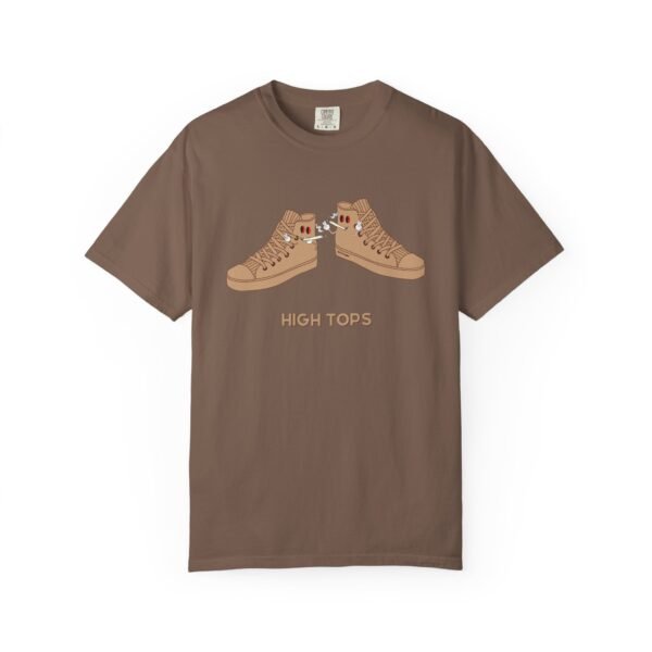 This high tops t-shirt features two tan high tops smoking joints with 'High Tops' written below in same color tan