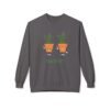 This high thymes sweatshirt features two thyme plants smoking joints with 'High Thymes' written below in green