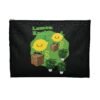 This Lemon Kush accessory pouch features two weed leaves two lemons standing on boxes squirting lemon juice on weed plants like they are peeing on them. "Lemon Kush is written above the lemons with a green background.