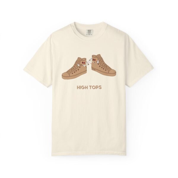This high tops t-shirt features two tan high tops smoking joints with 'High Tops' written below in same color tan