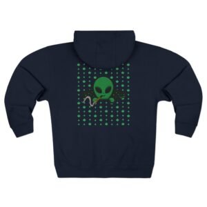 4472227270199338425_2048.jpeg Green Alien Portal Zip up features a green alien popping out of a black hole smoking a blunt. weed pattern behind alien