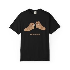 This high tops t-shirt features two tan high tops smoking joints with 'High Tops' written below in same color tan