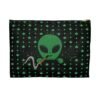 Green Alien Portal Accessory Pouch features a green alien popping out of a black hole smoking a blunt. weed pattern behind alien