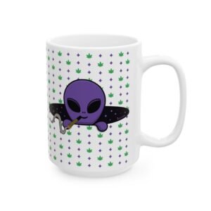 5043450174240720753_2048.jpeg Purple Alien Portal Mug features a purple alien popping out of a black hole smoking a blunt. weed pattern behind alien