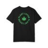 This plant lover weed leaf t-shirt features a bold weed leaf design with 'Plant Lover' written around it, all in a green color same as the weed leaf itself.