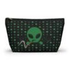 Green Alien Portal T-Bottom Bag features a green alien popping out of a black hole smoking a blunt. weed pattern behind alien