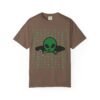 6565153469827870538_2048.jpeg Green Alien Portal T-Shirt features a green alien popping out of a black hole smoking a blunt. weed pattern behind alien