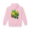 This Lemon Kush hoodie features two weed leaves two lemons standing on boxes squirting lemon juice on weed plants like they are peeing on them. "Lemon Kush is written above the lemons with a green background.