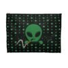 Green Alien Portal Accessory Pouch features a green alien popping out of a black hole smoking a blunt. weed pattern behind alien