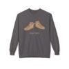 This high tops crewneck sweatshirt features two tan high tops smoking joints with 'High Tops' written below in same color tan