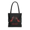 This high heels Tote Bag features two grey high heels smoking joints with 'High Heels' written below in red.