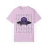7349793383939555378_2048.jpeg Purple Alien Portal T-shirt features a purple alien popping out of a black hole smoking a blunt. weed pattern behind alien