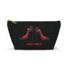 This high heels Accessory Pouch T-Bag features two grey high heels smoking joints with 'High Heels' written below in red.