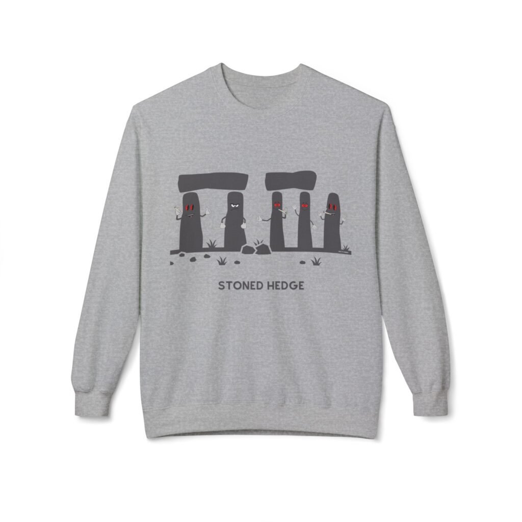 This stoned hedge sweatshirt features the grey rocks smoking joints