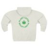 This plant lover zip up features a weed leaf with the words plant lover written around it.
