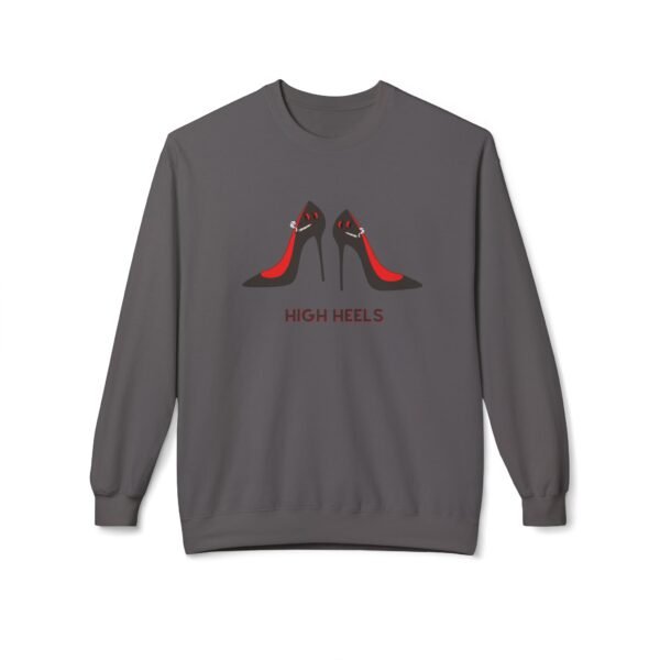 This high heels sweatshirt features two grey high heels smoking joints with 'High Heels' written below in same color grey black as the shoes