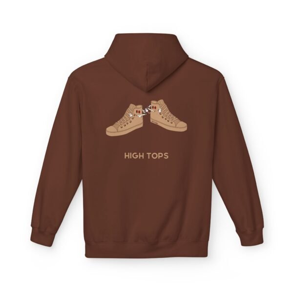 This high tops hoodie features tan high top shoes smoking joints with high tops written under it.