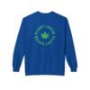 This plant lover weed leaf sweatshirt features a bold weed leaf design with 'Plant Lover' written around it, all in a green color same as the weed leaf itself.