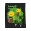 This Lemon Kush blanket features two weed leaves two lemons standing on boxes squirting lemon juice on weed plants like they are peeing on them. "Lemon Kush is written above the lemons with a green background.