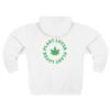 This plant lover zip up features a weed leaf with the words plant lover written around it.