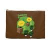This Lemon Kush accessory pouch features two weed leaves two lemons standing on boxes squirting lemon juice on weed plants like they are peeing on them. "Lemon Kush is written above the lemons with a green background.