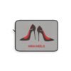 Front, 12_ (3) This high heels laptop sleeve features two grey high heels smoking joints with 'High Heels' written below in red.