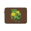 This Lemon Kush laptop sleeve features two weed leaves two lemons standing on boxes squirting lemon juice on weed plants like they are peeing on them. "Lemon Kush is written above the lemons with a green background.