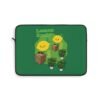 This Lemon Kush laptop sleeve features two weed leaves two lemons standing on boxes squirting lemon juice on weed plants like they are peeing on them. "Lemon Kush is written above the lemons with a green background.