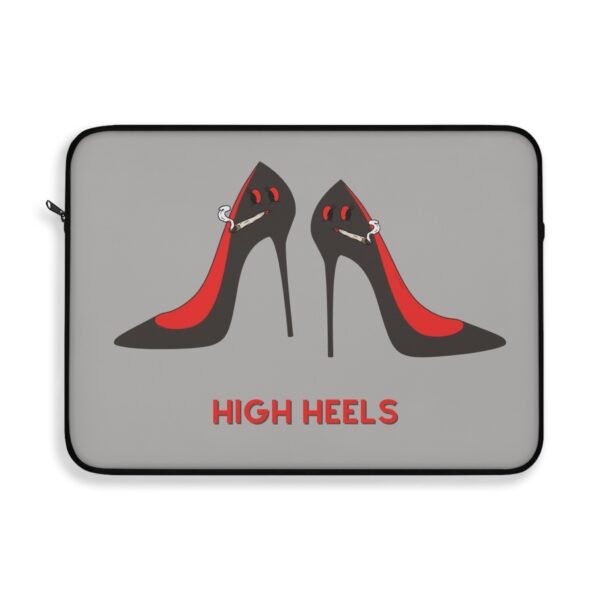 Front, 15_ (2) This high heels laptop sleeve features two grey high heels smoking joints with 'High Heels' written below in red.