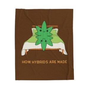 Front, 50_ × 60_ (7) This how hybrids are made blanket features two weed leaves laying in bed on top of each other with "How Hybrids Are Made" written below