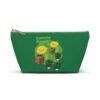 This Lemon Kush accessory pouch t-bag features two weed leaves two lemons standing on boxes squirting lemon juice on weed plants like they are peeing on them. "Lemon Kush is written above the lemons with a green background.
